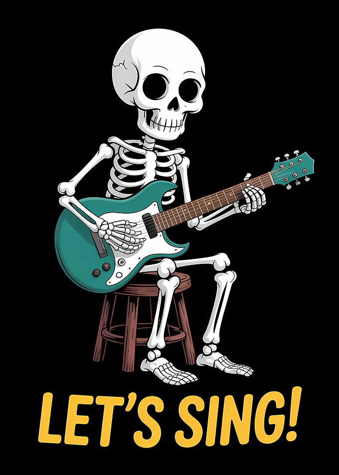 Skeleton playing guitar and singing