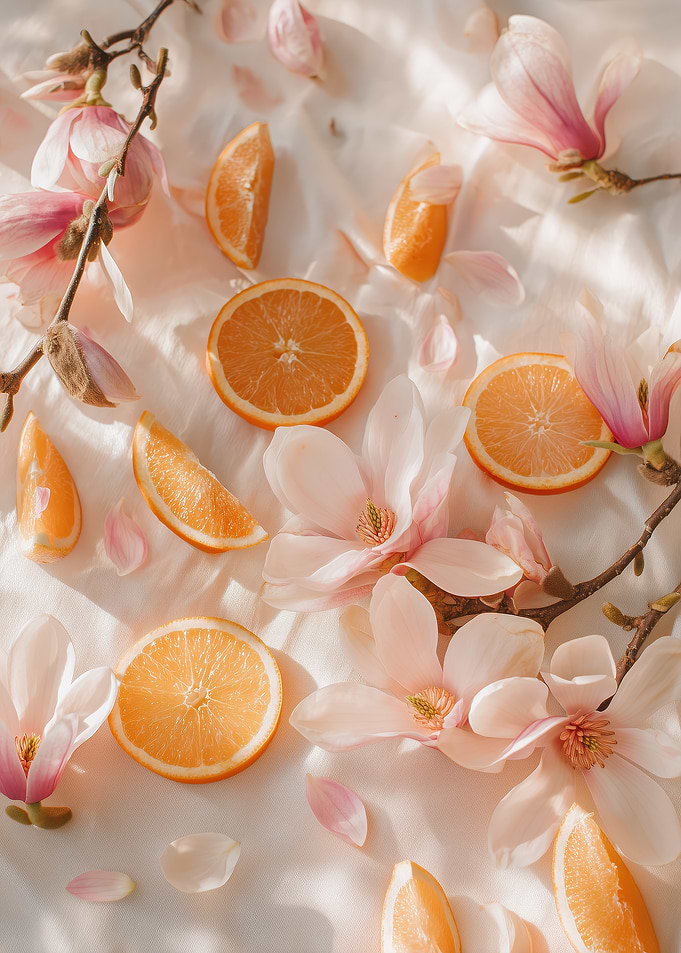 Oranges and Magnolia Flowers