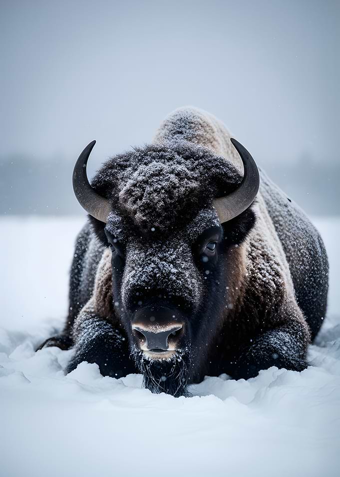 Bison in the snow