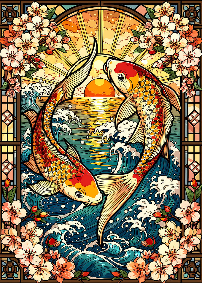 Koi Fish and Cherry Blossoms