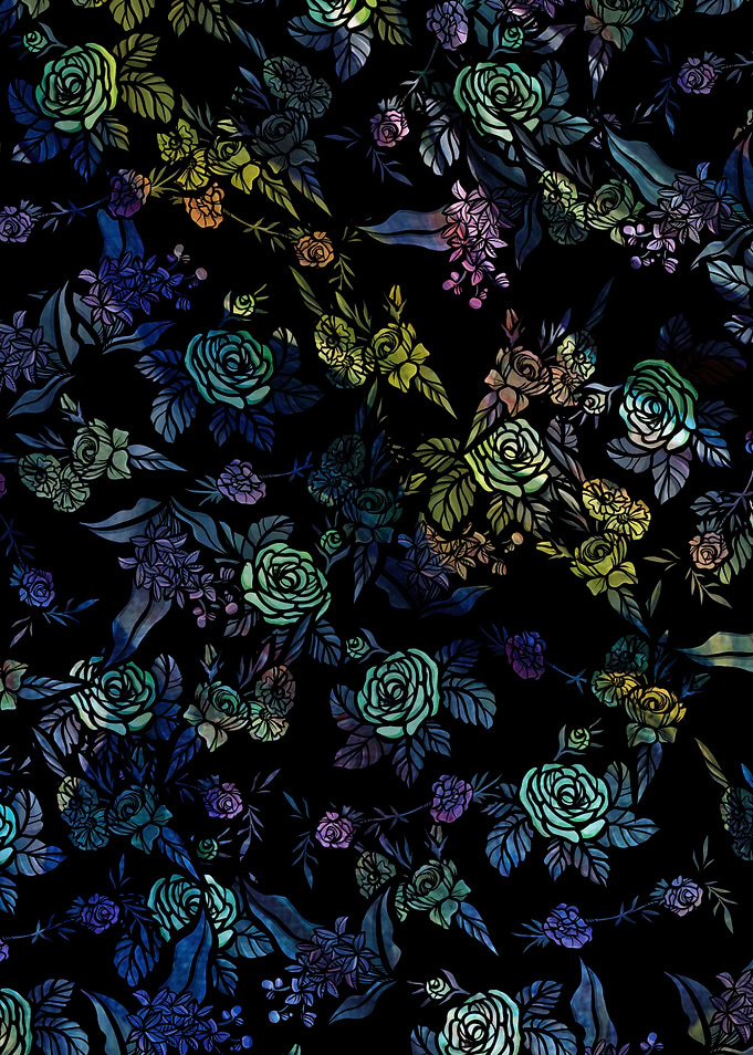 Dark Floral Pattern with Roses Moody Hues