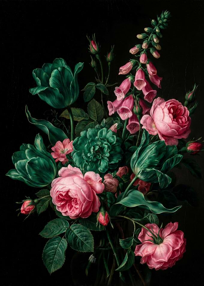 Vintage Night Garden - Dark Botanical Wildflowers