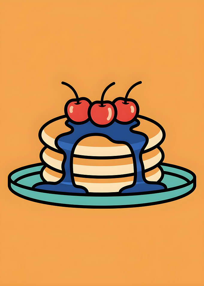 Stack of Pancakes with Cherries and Syrup