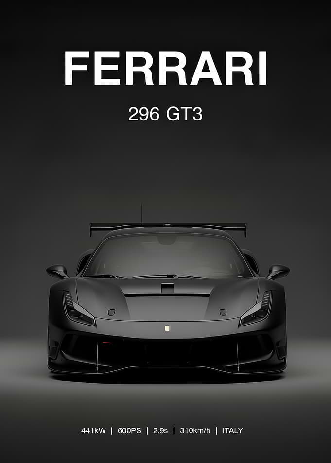 black Ferrari 296 GT3 Race Car