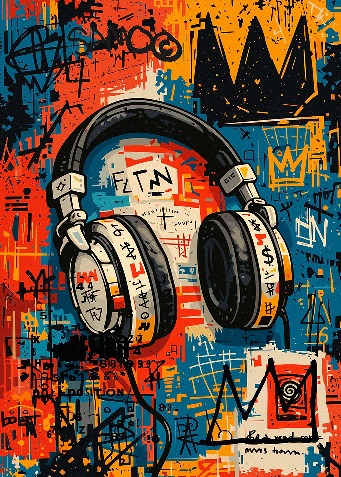 Graffiti Headphones with Crown Motif