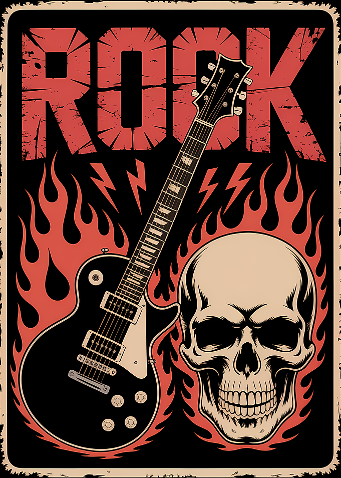 Rock and Roll Guitar Skull Flames