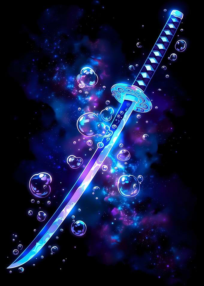 Neon Katana in Cosmic Nebula