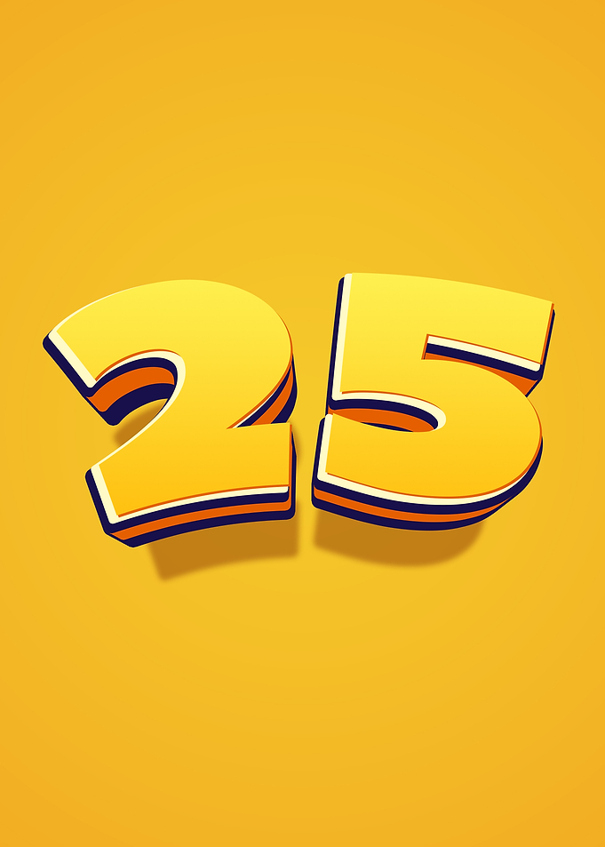 Number 25 in 3D Yellow