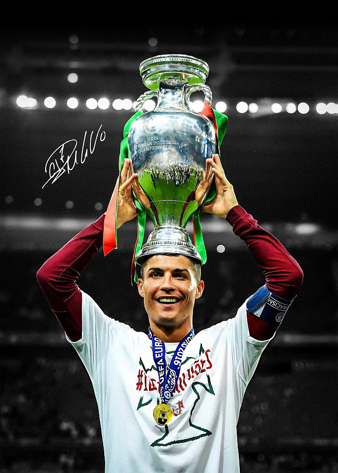 Cristiano Ronaldo holding the Euro 2016 trophy