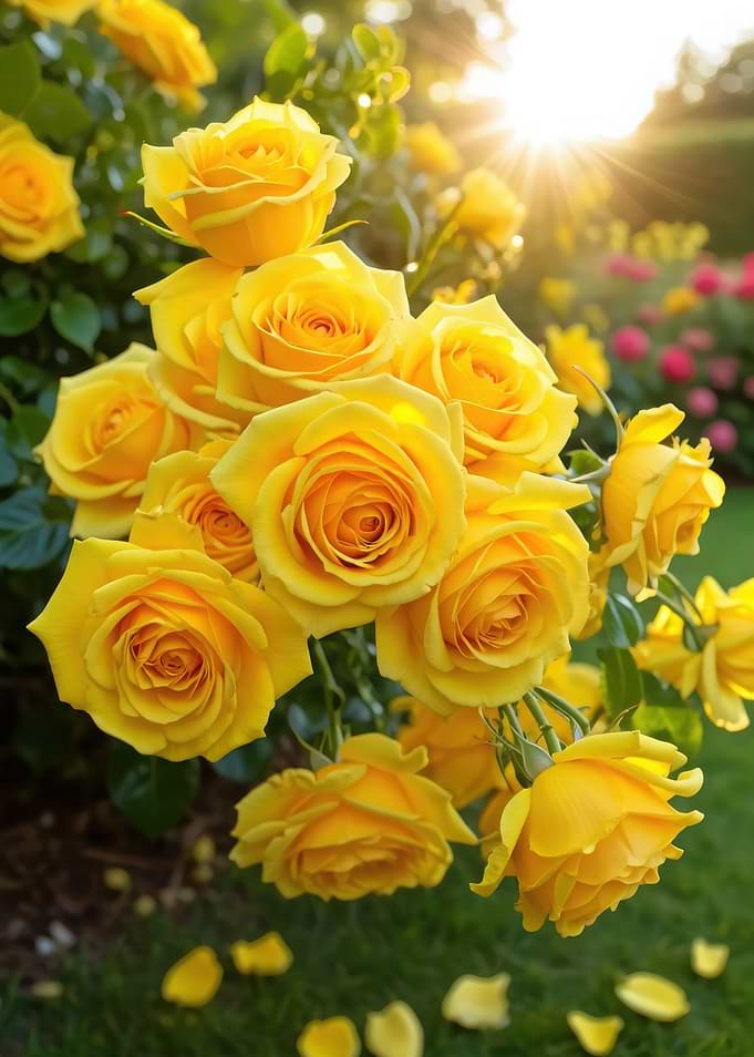 Golden Yellow Roses in Sunlight