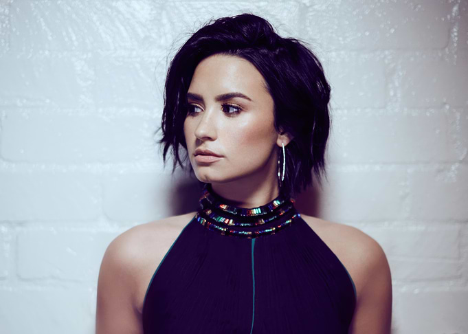 Demi Lovato in a Black Halter Dress