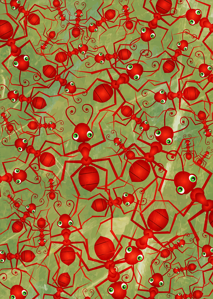 Grunge Cartoon Red Ants Background