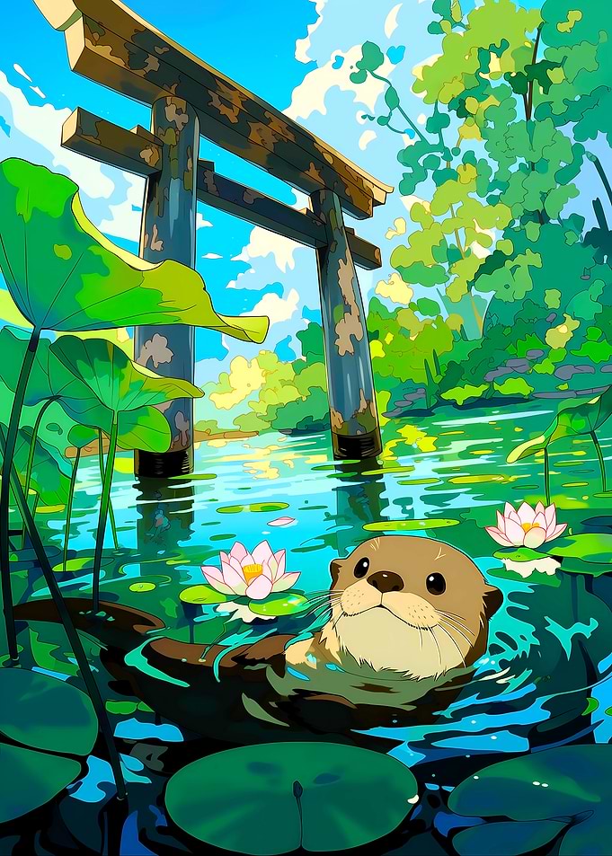 Cute Otter in a Japanese Garden