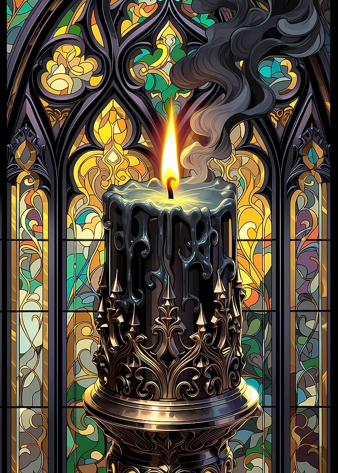 Gothic Candle in Stained Glass