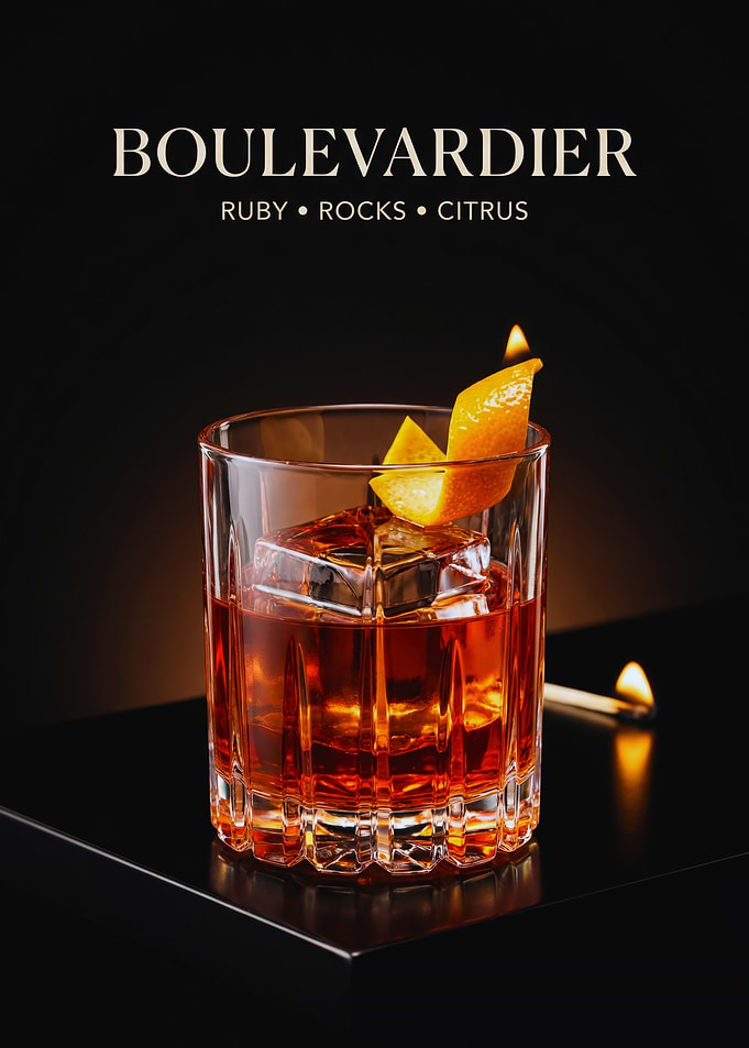 Boulevardier on the Rocks — Ruby Cocktail with Flamed Orange Twist