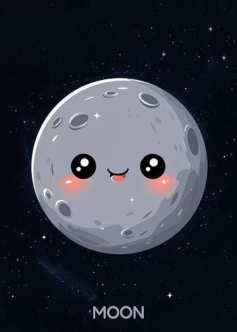 Cute Cartoon Moon with Stars