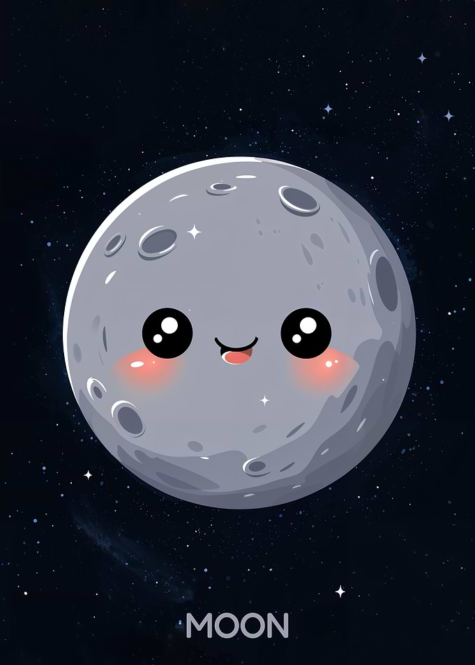 Cute Cartoon Moon with Stars