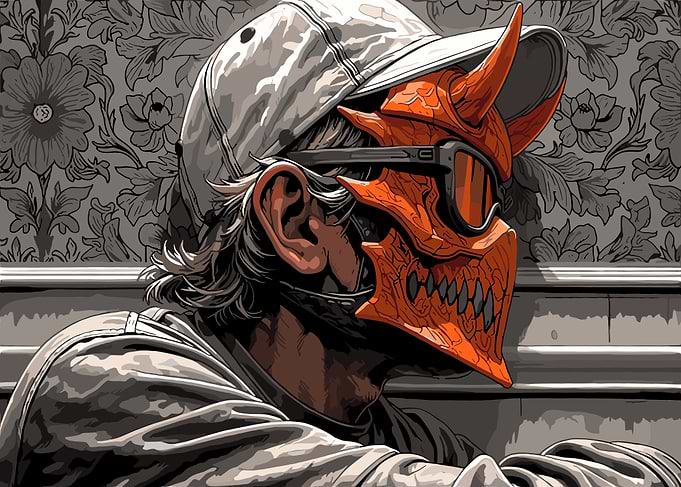 Man in Devil Mask and Goggles