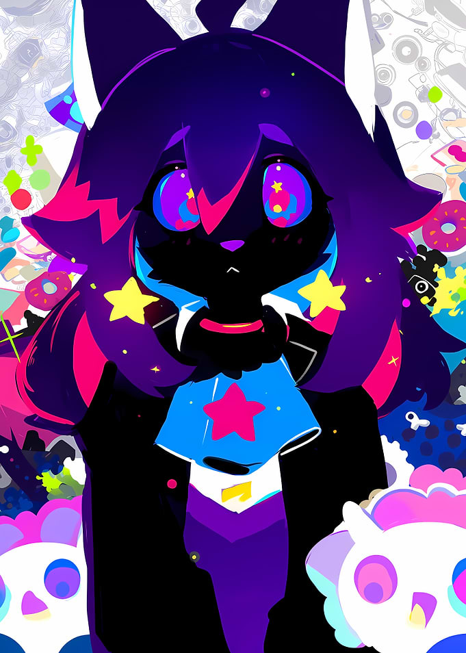 Cute Anime Cat Character with Stars