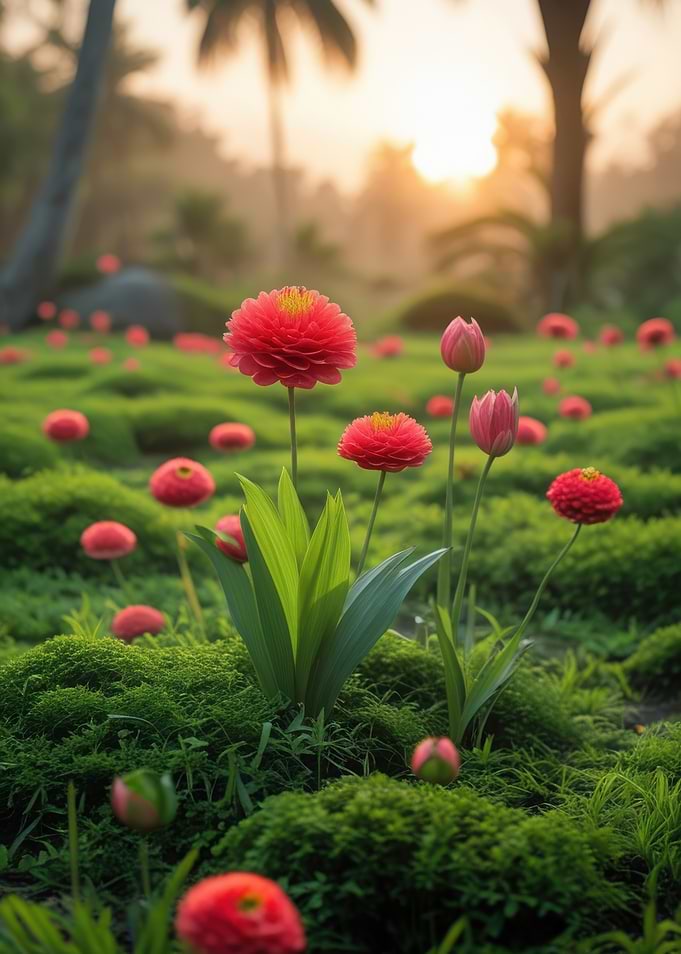 Vibrant Floral Meadow at Sunrise