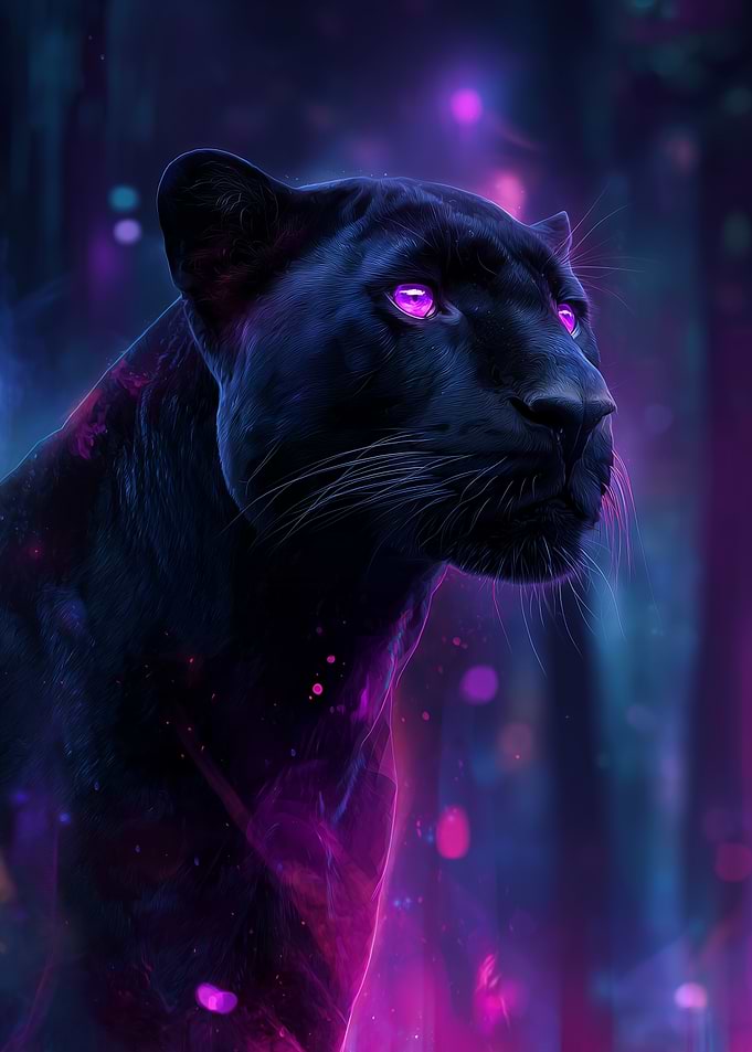 Black Panther with Neon Glow