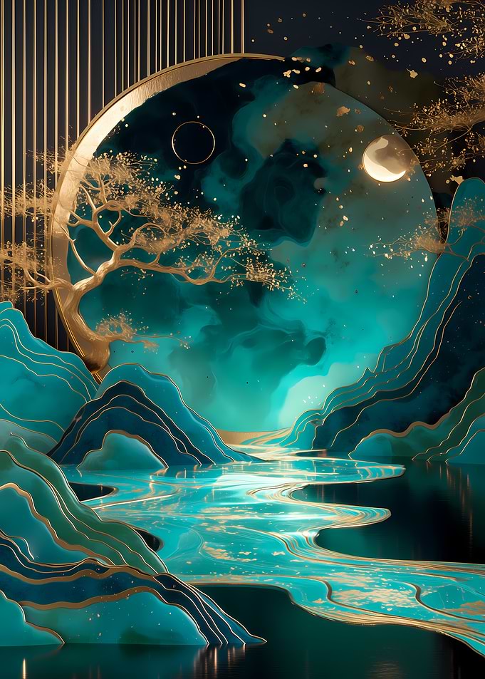 Asian Landscape with Moon