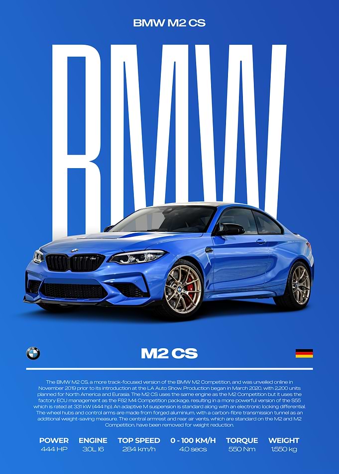BMW M2 CS Car Poster