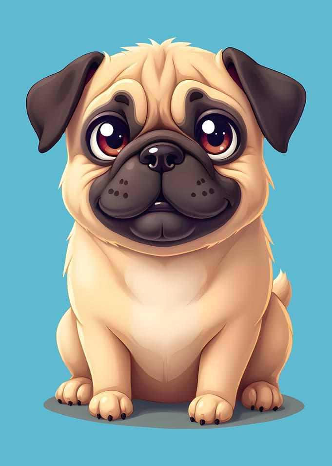 Cute Cartoon Pug Dog