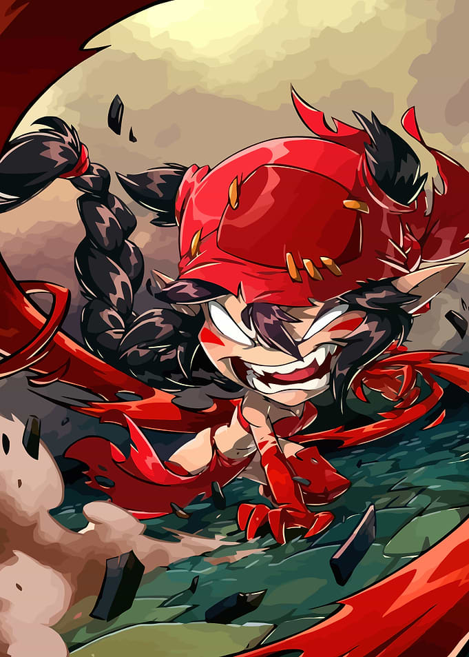 Aggressive Chibi Character in Red