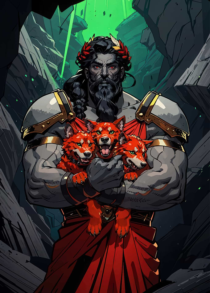 Hades with Cerberus Puppies
