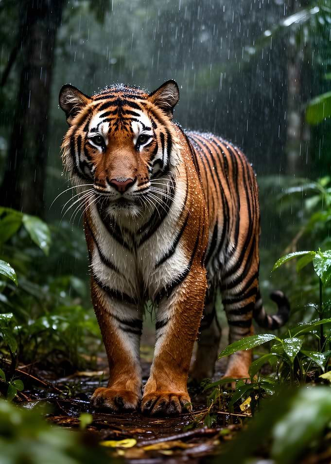 Tiger in the rain