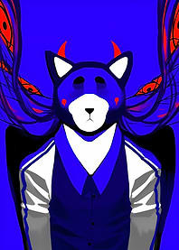 Blue Demon Dog Character in School Uniform