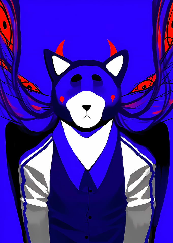 Blue Demon Dog Character in School Uniform