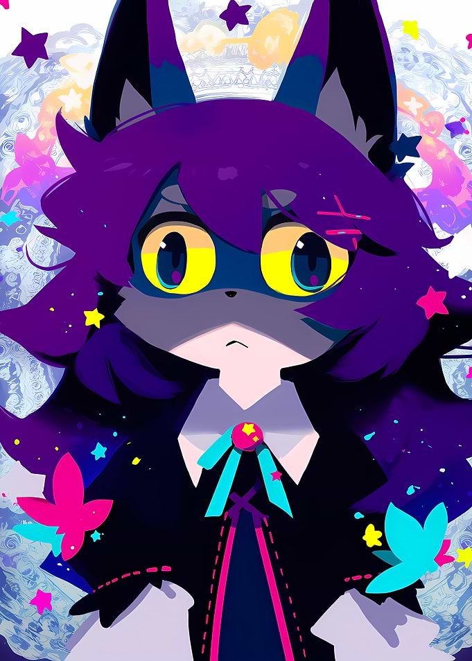 Anime Cat Character with Stars