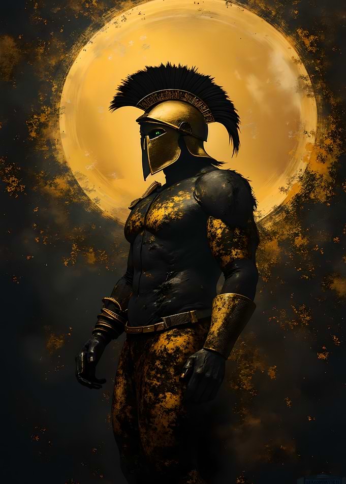 Spartan Warrior Against Golden Moon