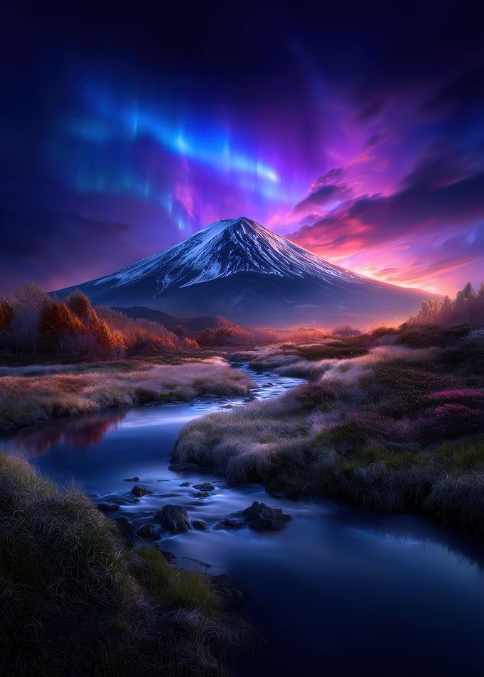 Majestic Mountain Under Aurora Borealis