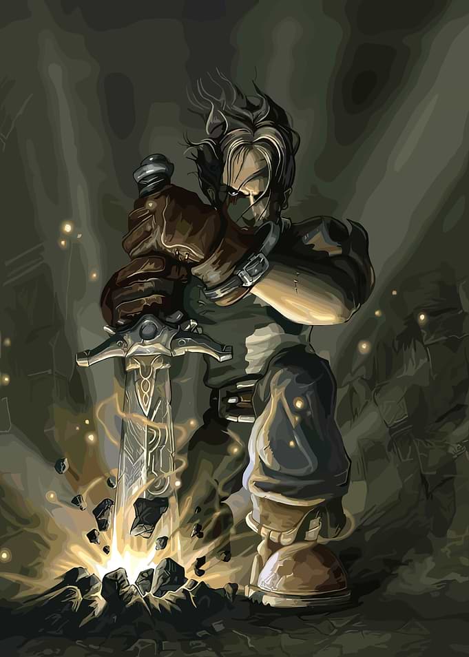 Warrior with glowing sword
