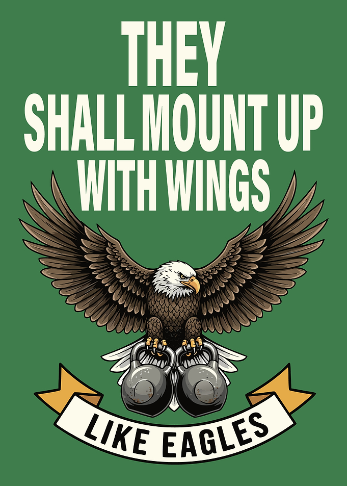 Eagle with Kettlebells and Inspirational Text