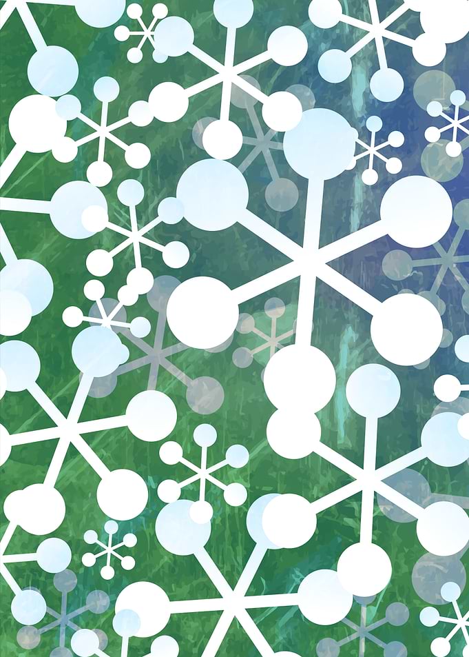 Abstract Snowflakes on Green and Blue Background