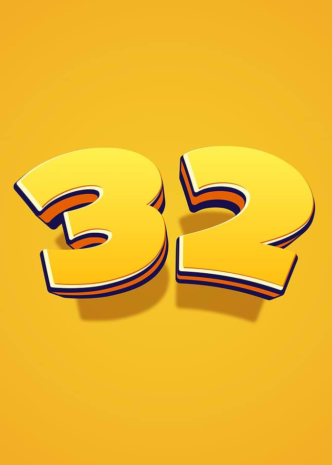 Bold Yellow Number 32
