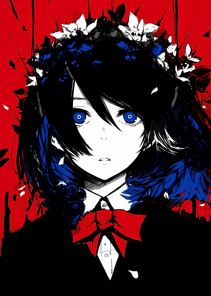 Anime Girl with Blue Eyes and Red Bow