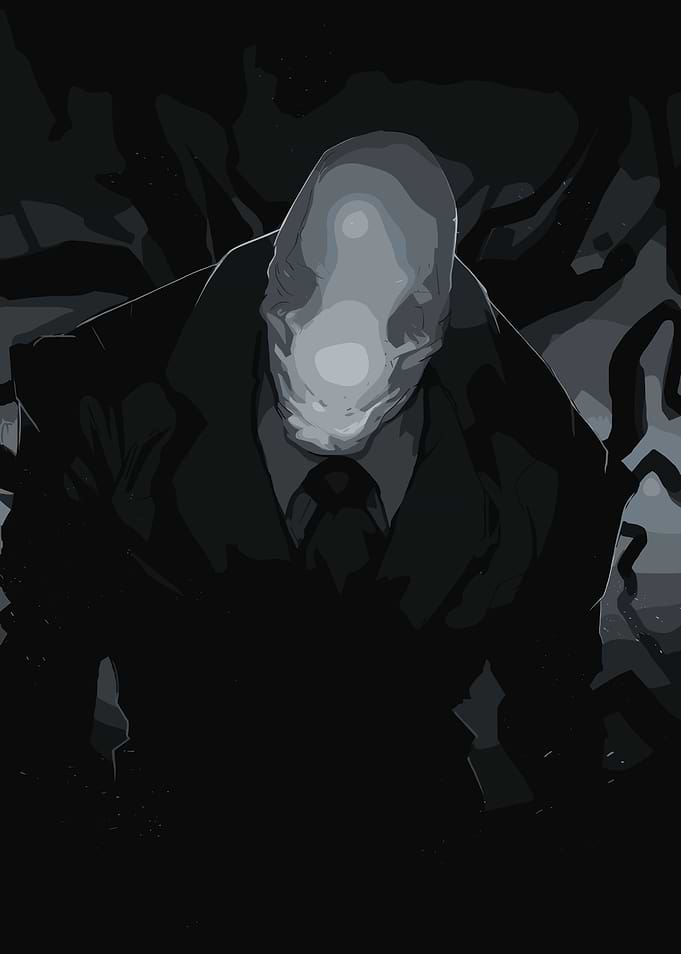 Slender Man in a dark forest