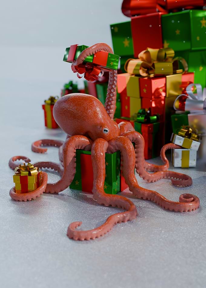 Octopus with Christmas Gifts