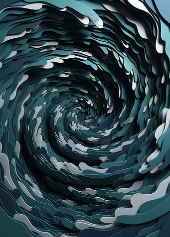 Abstract Swirling Ocean Wave Paper Cut Illustration