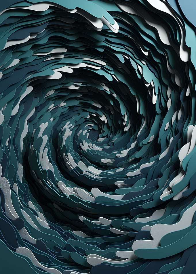 Abstract Swirling Ocean Wave Paper Cut Illustration