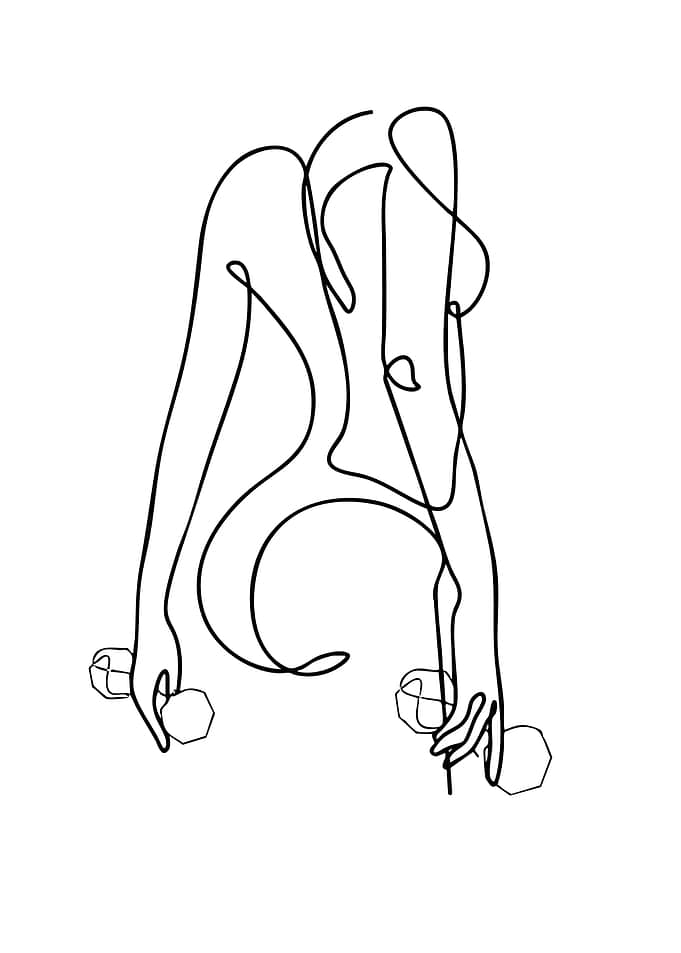 Woman lifting dumbbells line art