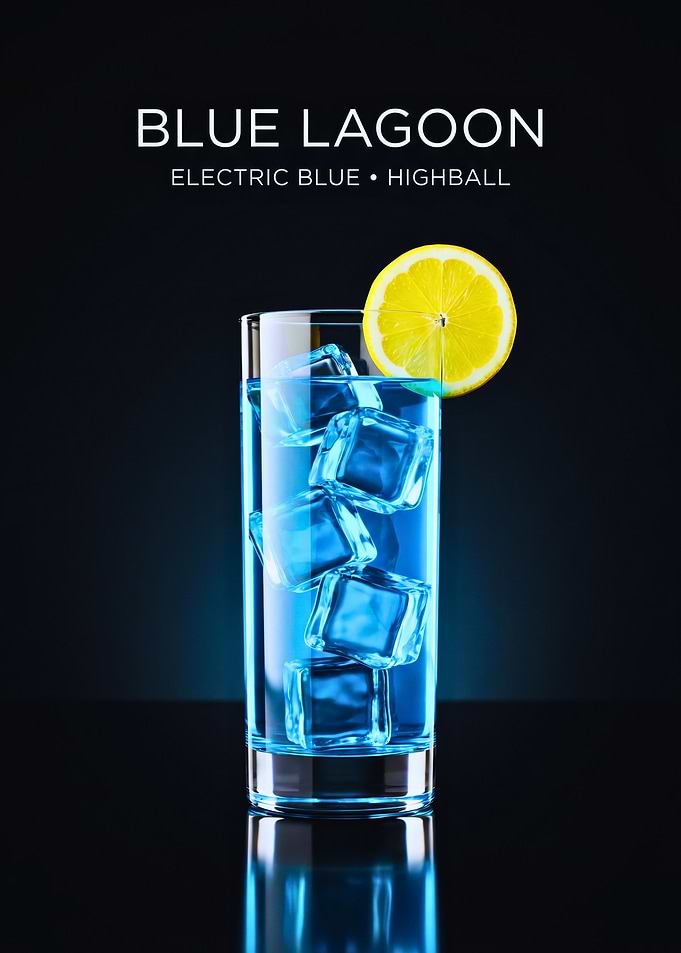 Blue Lagoon Highball — Electric Blue Cocktail with Lemon Slice