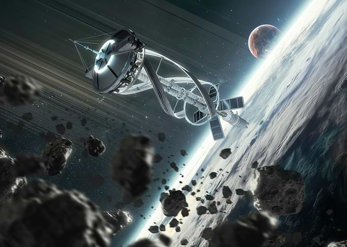 Futuristic Space Station Near Ringed Planet