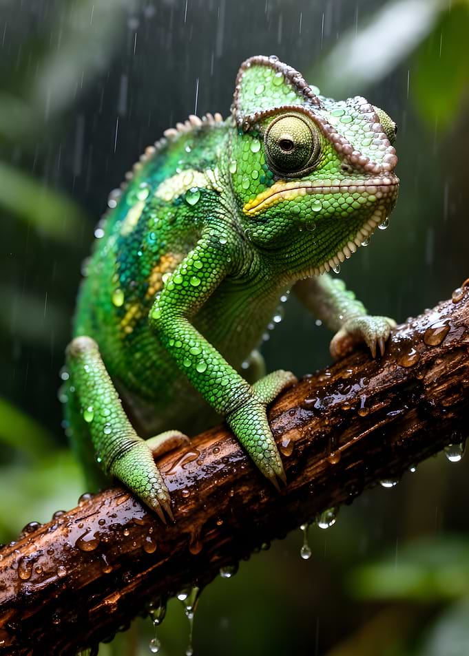 Chameleon in the rain