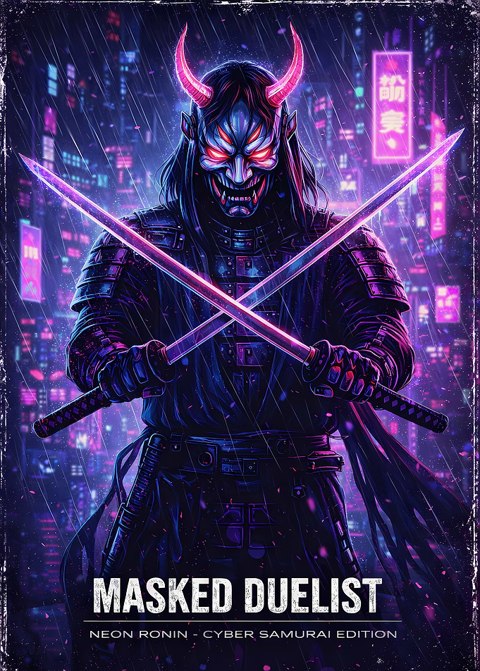 Masked Duelist – Neon Ronin Poster (Cyber Samurai Edition)